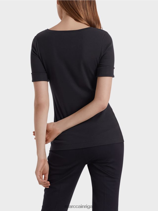 apģērbs pusnakts zils VRBHXD1466 Marc Cain krekls ar apaļu apkakli ar īsām piedurknēm