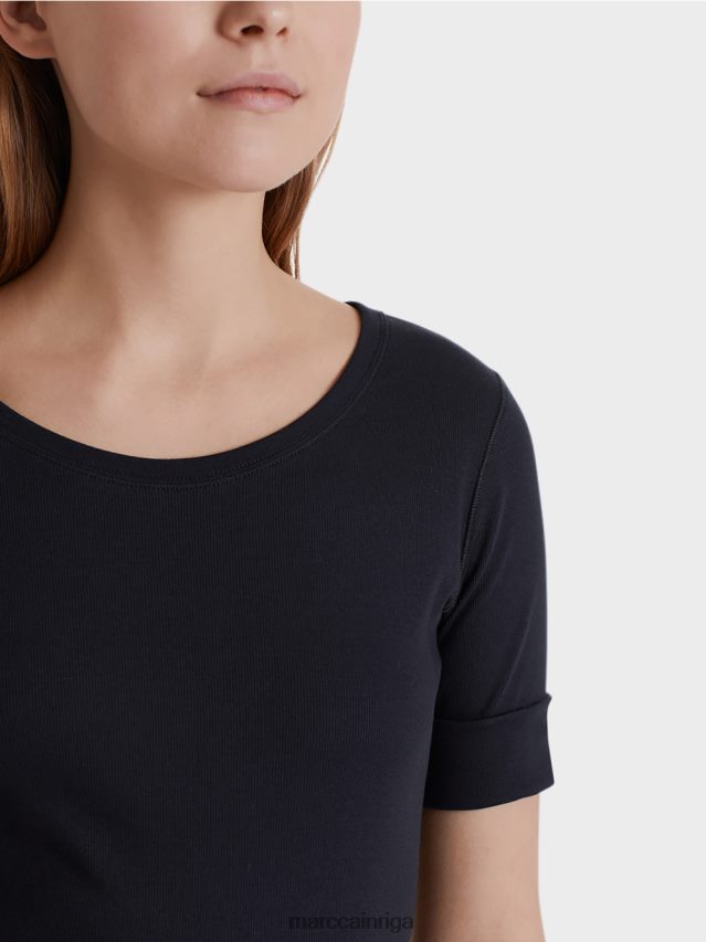 apģērbs pusnakts zils VRBHXD1466 Marc Cain krekls ar apaļu apkakli ar īsām piedurknēm