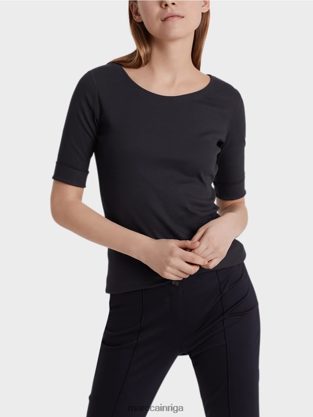 apģērbs pusnakts zils VRBHXD1466 Marc Cain krekls ar apaļu apkakli ar īsām piedurknēm