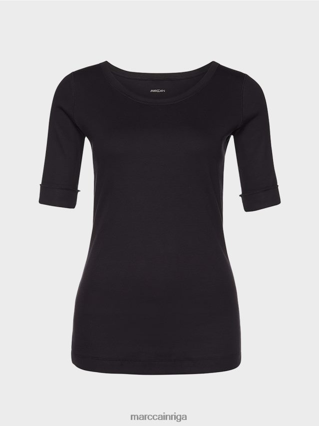 apģērbs pusnakts zils VRBHXD1466 Marc Cain krekls ar apaļu apkakli ar īsām piedurknēm