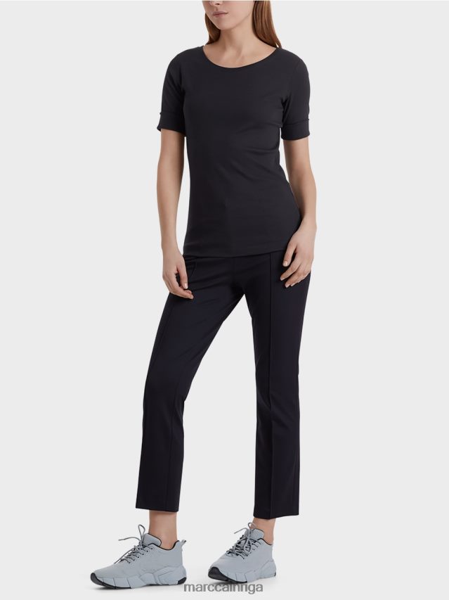 apģērbs pusnakts zils VRBHXD1466 Marc Cain krekls ar apaļu apkakli ar īsām piedurknēm