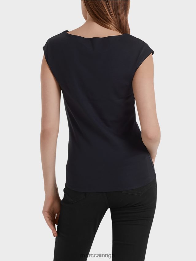 apģērbs pusnakts zils VRBHXD1477 Marc Cain pamata tops ar platu kakla izgriezumu