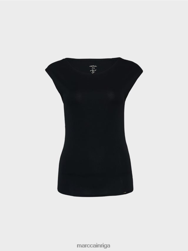 apģērbs pusnakts zils VRBHXD1477 Marc Cain pamata tops ar platu kakla izgriezumu