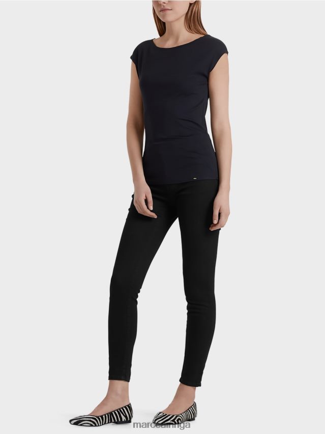 apģērbs pusnakts zils VRBHXD1477 Marc Cain pamata tops ar platu kakla izgriezumu