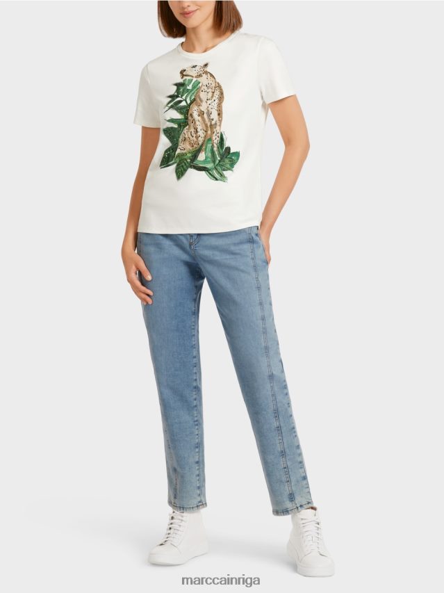 apģērbs sūnu zaļa VRBHXD1448 Marc Cain leoparda T-krekls ar rhinestone detaļām