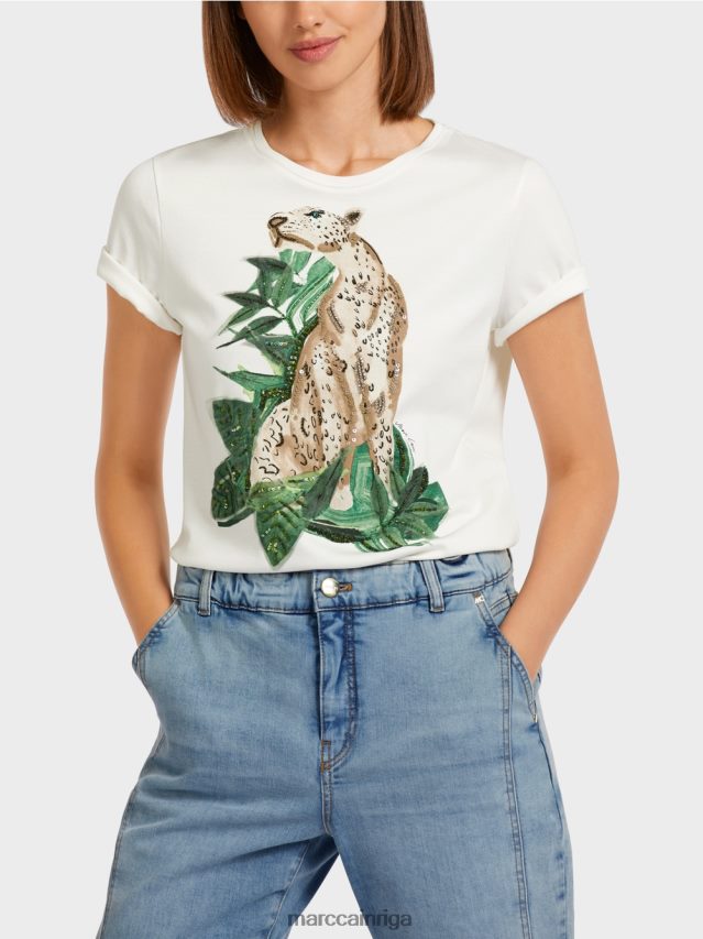 apģērbs sūnu zaļa VRBHXD1448 Marc Cain leoparda T-krekls ar rhinestone detaļām