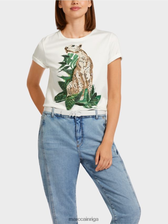 apģērbs sūnu zaļa VRBHXD1448 Marc Cain leoparda T-krekls ar rhinestone detaļām