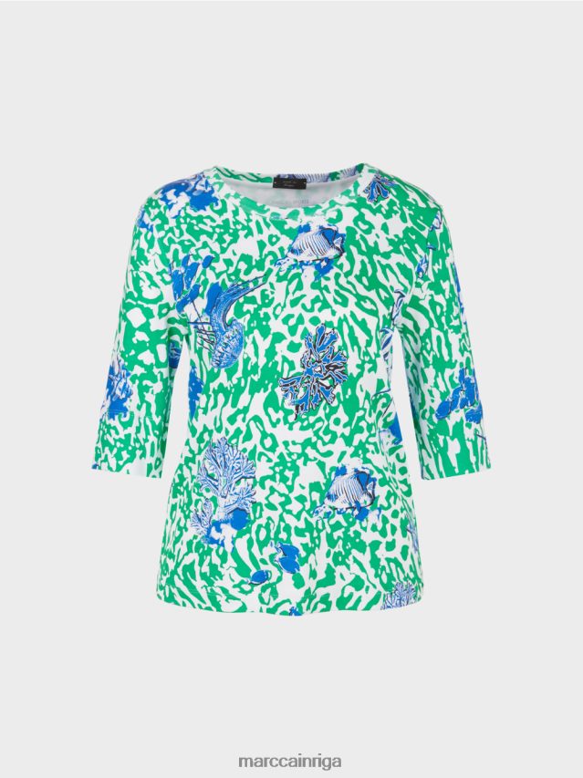 apģērbs spilgta bazilika lapa VRBHXD1363 Marc Cain apdrukāts t-krekls