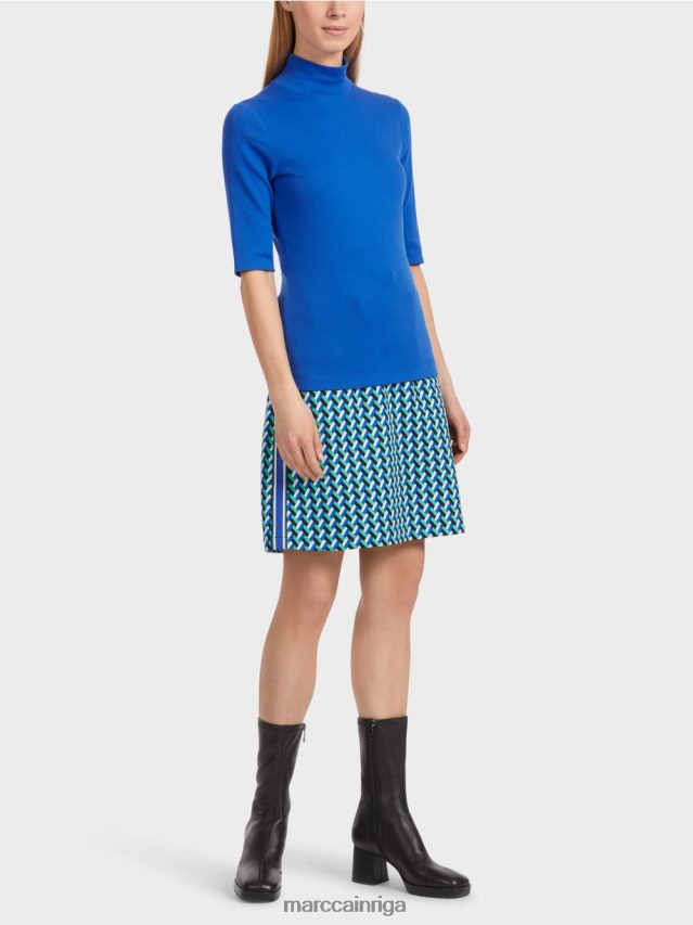 apģērbs spilgti karaliski zila VRBHXD1232 Marc Cain krekls ar stāvapkakli un 3/4 piedurknēm