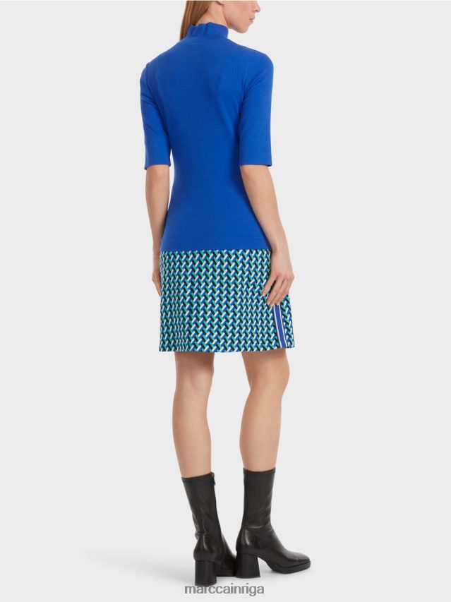 apģērbs spilgti karaliski zila VRBHXD1232 Marc Cain krekls ar stāvapkakli un 3/4 piedurknēm