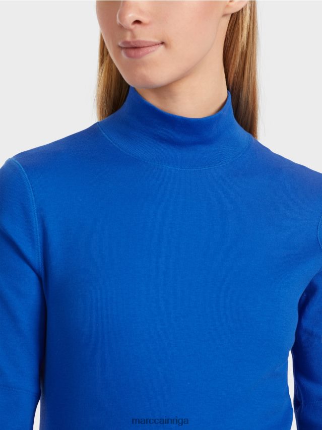 apģērbs spilgti karaliski zila VRBHXD1232 Marc Cain krekls ar stāvapkakli un 3/4 piedurknēm