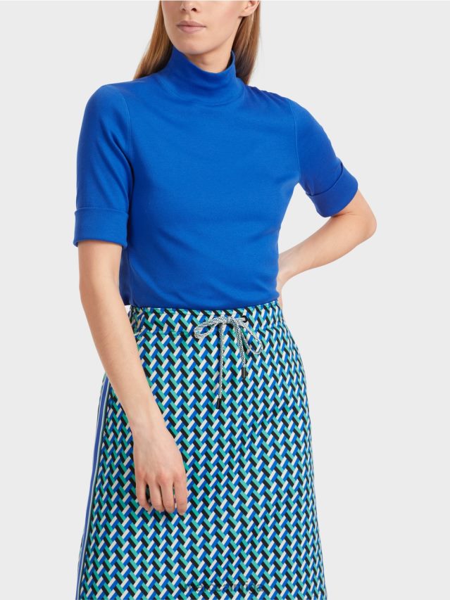 apģērbs spilgti karaliski zila VRBHXD1232 Marc Cain krekls ar stāvapkakli un 3/4 piedurknēm