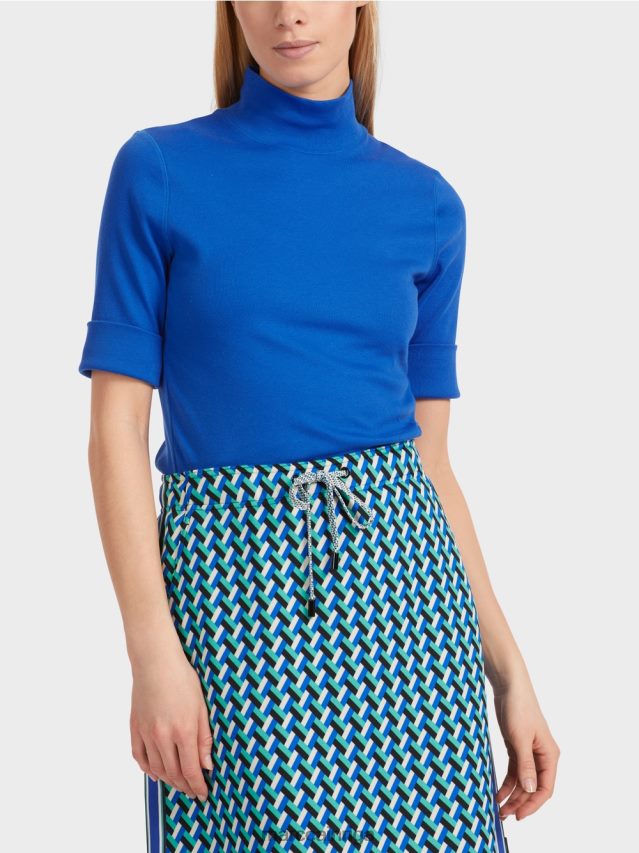 apģērbs spilgti karaliski zila VRBHXD1232 Marc Cain krekls ar stāvapkakli un 3/4 piedurknēm