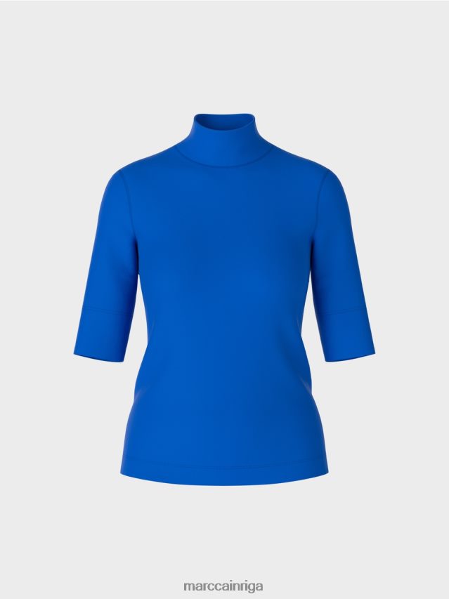 apģērbs spilgti karaliski zila VRBHXD1232 Marc Cain krekls ar stāvapkakli un 3/4 piedurknēm