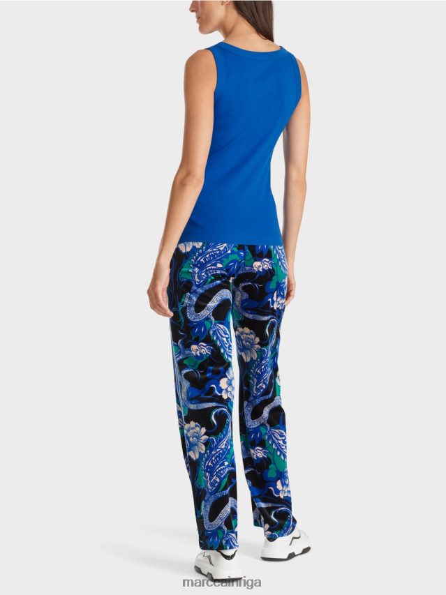 apģērbs spilgti karaliski zila VRBHXD1243 Marc Cain kokvilnas rievotu tops bez piedurknēm