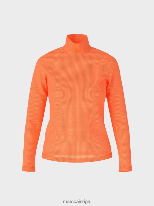 apģērbs spilgti koraļļi VRBHXD1279 Marc Cain rievota dizaina t-krekls