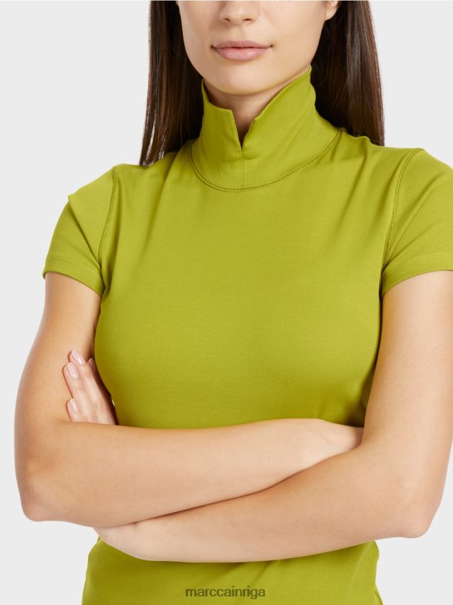 apģērbs spilgti olīvzaļš VRBHXD1331 Marc Cain t-krekls ar augstu kakla izgriezumu