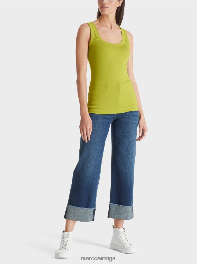 apģērbs spilgti olīvzaļš VRBHXD1352 Marc Cain smalkas rievotas tvertnes augšdaļa