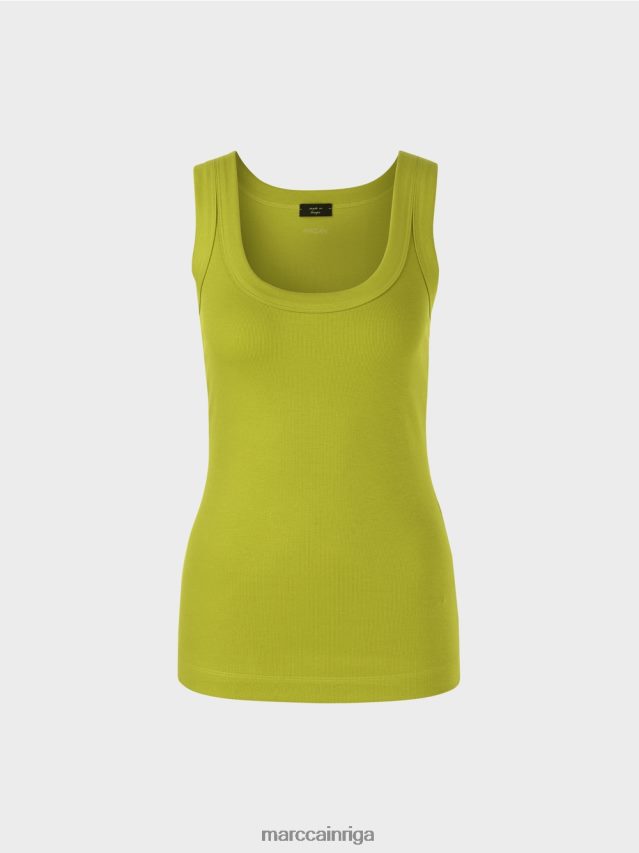 apģērbs spilgti olīvzaļš VRBHXD1352 Marc Cain smalkas rievotas tvertnes augšdaļa