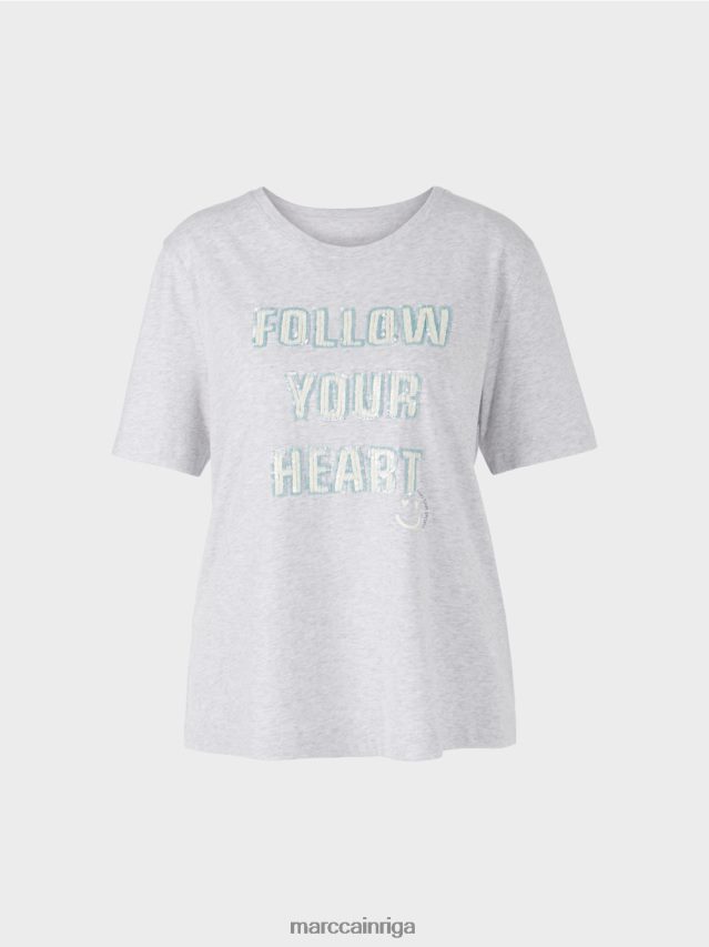 apģērbs sudrabaini pelēks VRBHXD1310 Marc Cain t-krekls ar fliteru motīvu