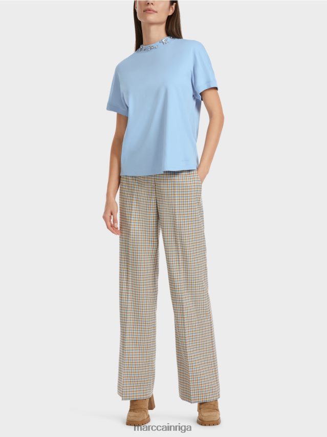 apģērbs tumšas vasaras debesis VRBHXD1284 Marc Cain t-krekls ar pērlīšu apkakli