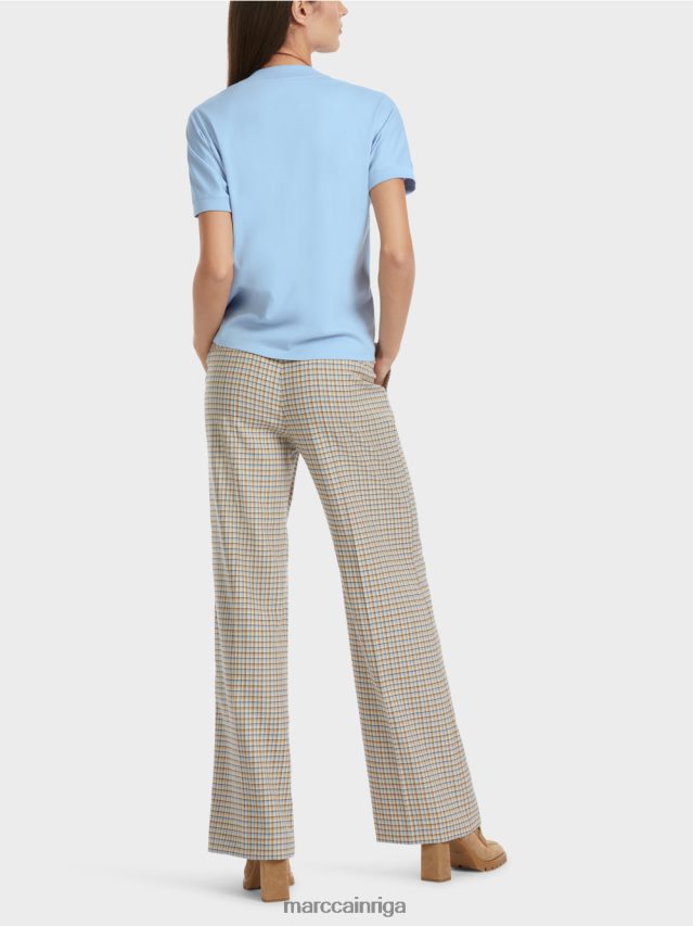 apģērbs tumšas vasaras debesis VRBHXD1284 Marc Cain t-krekls ar pērlīšu apkakli