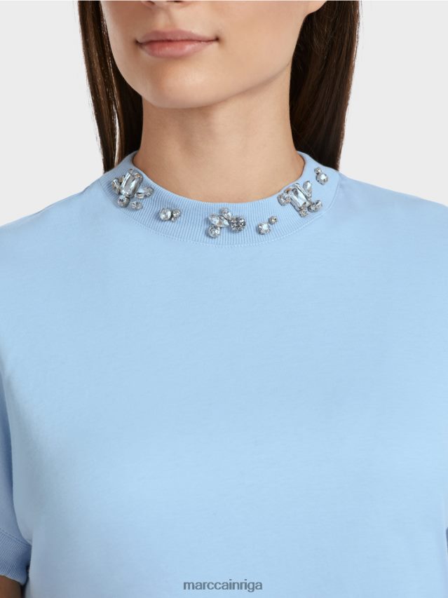 apģērbs tumšas vasaras debesis VRBHXD1284 Marc Cain t-krekls ar pērlīšu apkakli