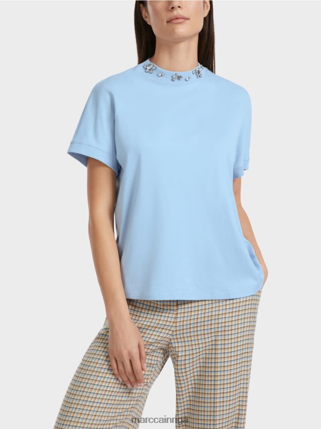 apģērbs tumšas vasaras debesis VRBHXD1284 Marc Cain t-krekls ar pērlīšu apkakli