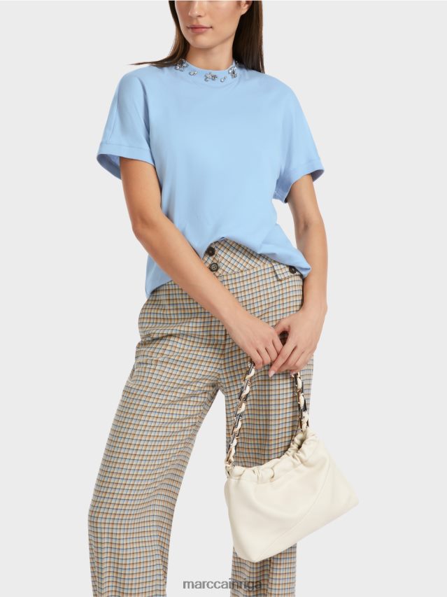 apģērbs tumšas vasaras debesis VRBHXD1284 Marc Cain t-krekls ar pērlīšu apkakli