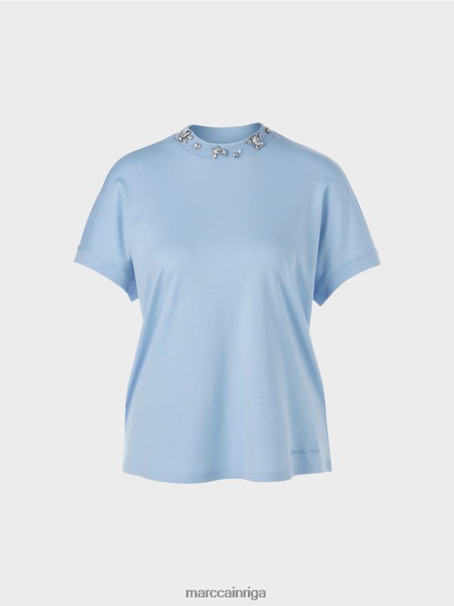 apģērbs tumšas vasaras debesis VRBHXD1284 Marc Cain t-krekls ar pērlīšu apkakli
