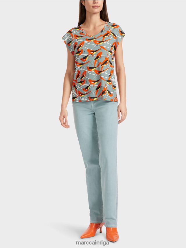 apģērbs tumši debeszils VRBHXD1318 Marc Cain putnu dizaina t-krekls bez piedurknēm