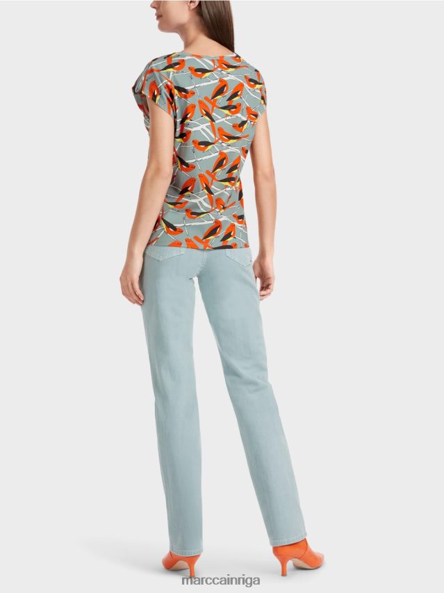 apģērbs tumši debeszils VRBHXD1318 Marc Cain putnu dizaina t-krekls bez piedurknēm