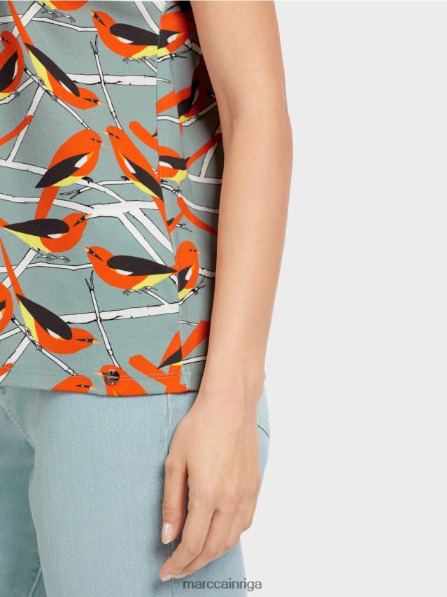 apģērbs tumši debeszils VRBHXD1318 Marc Cain putnu dizaina t-krekls bez piedurknēm