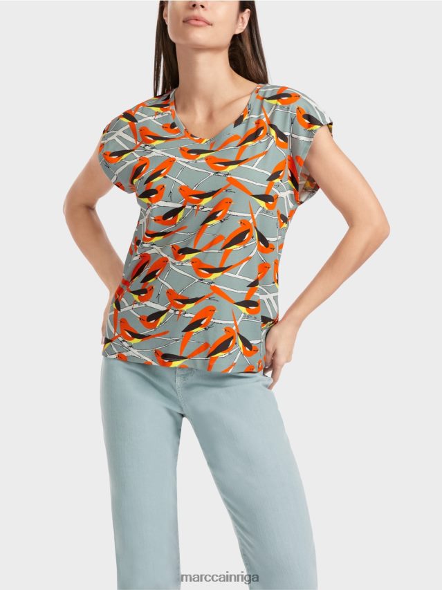 apģērbs tumši debeszils VRBHXD1318 Marc Cain putnu dizaina t-krekls bez piedurknēm