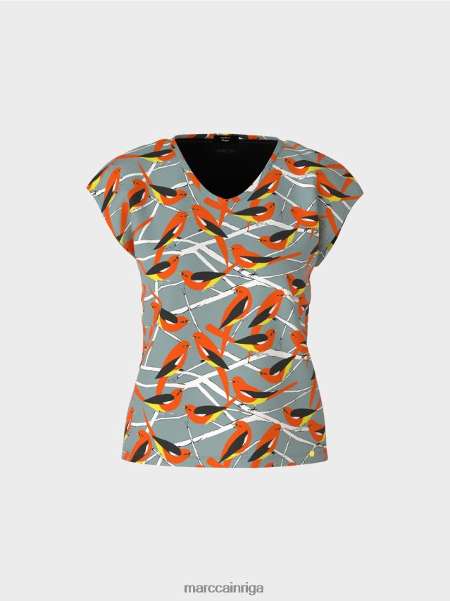 apģērbs tumši debeszils VRBHXD1318 Marc Cain putnu dizaina t-krekls bez piedurknēm