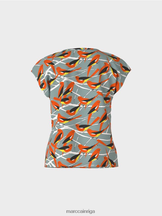 apģērbs tumši debeszils VRBHXD1318 Marc Cain putnu dizaina t-krekls bez piedurknēm