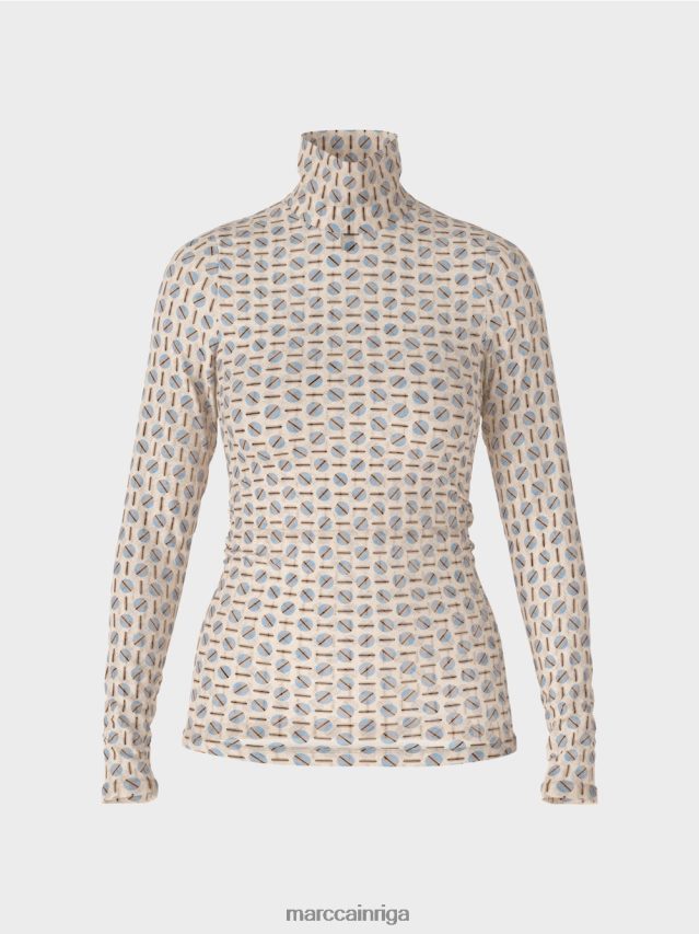 apģērbs tumšs krēms VRBHXD1278 Marc Cain figūru pieguļošs t-krekls ar izgriezumu