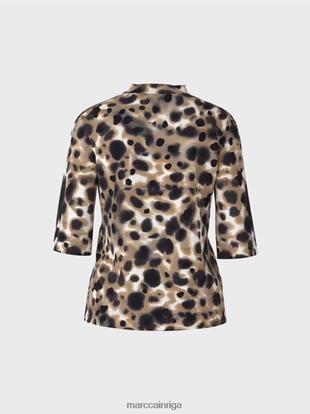 apģērbs viegla kafija VRBHXD1432 Marc Cain rievotu t-kreklu ar leoparda dizainu
