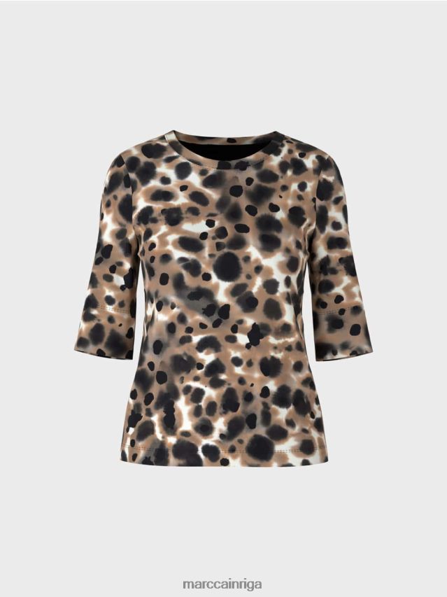 apģērbs viegla kafija VRBHXD1438 Marc Cain apdrukāts krekls ar 3/4 piedurknēm