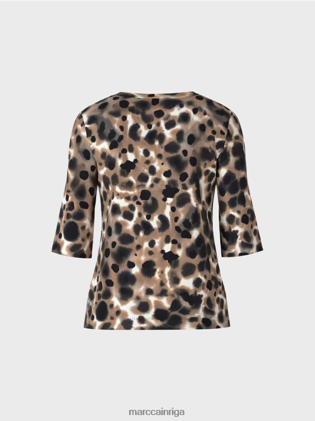 apģērbs viegla kafija VRBHXD1438 Marc Cain apdrukāts krekls ar 3/4 piedurknēm