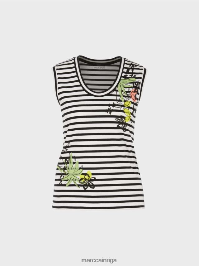 apģērbs viegla limeade VRBHXD1388 Marc Cain svītrains tops ar apdruku