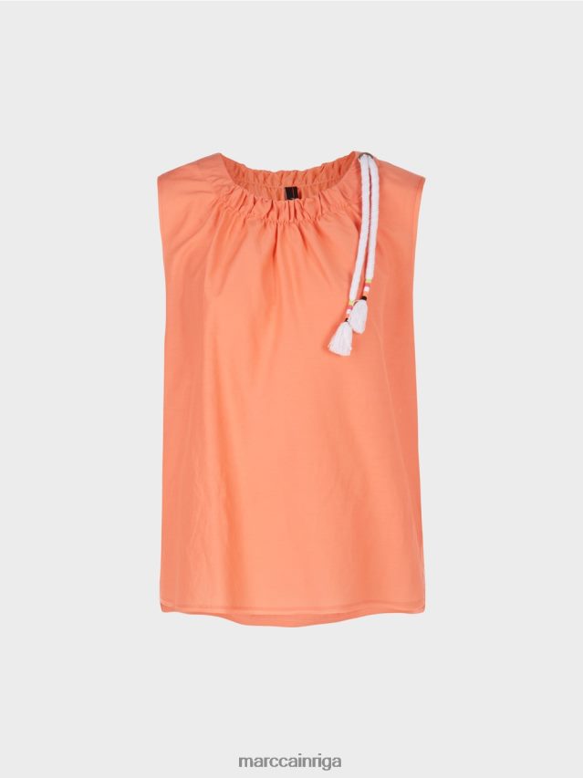 apģērbs viegla terakota VRBHXD1386 Marc Cain vienkrāsains tops ar zīdu