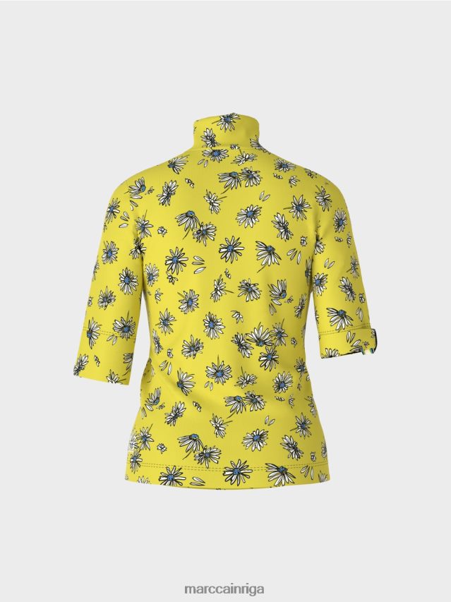 apģērbs zaļais sērs VRBHXD1441 Marc Cain tops ar statīvu apkakli un margrietiņas rakstu