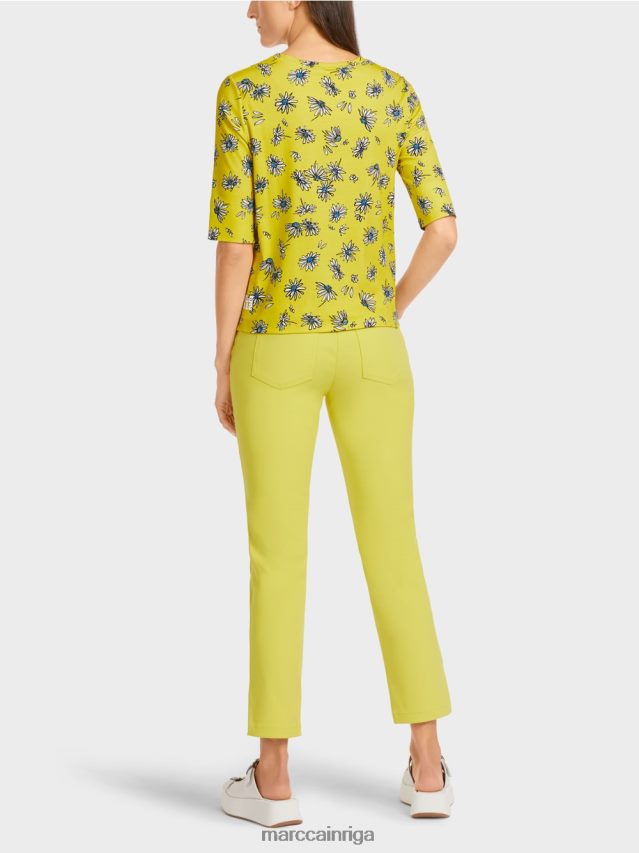 apģērbs zaļais sērs VRBHXD1442 Marc Cain t-krekls ar margrietiņu rakstu