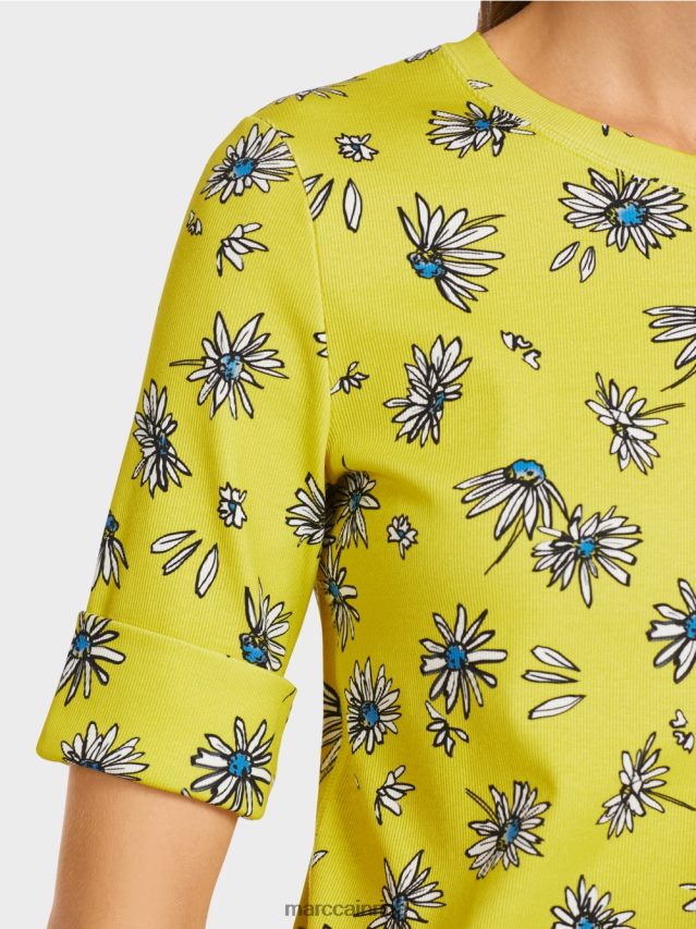 apģērbs zaļais sērs VRBHXD1442 Marc Cain t-krekls ar margrietiņu rakstu