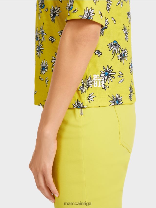 apģērbs zaļais sērs VRBHXD1442 Marc Cain t-krekls ar margrietiņu rakstu