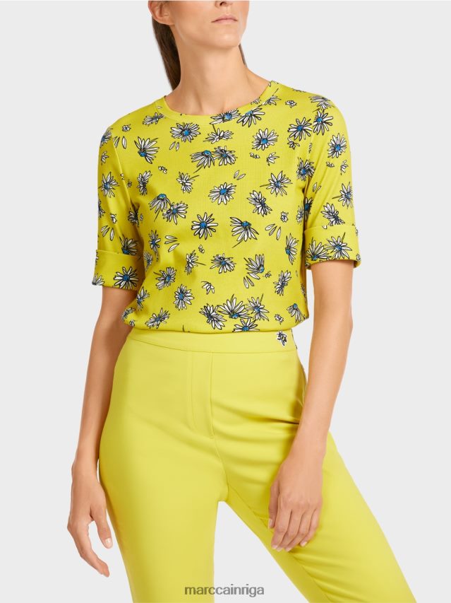 apģērbs zaļais sērs VRBHXD1442 Marc Cain t-krekls ar margrietiņu rakstu