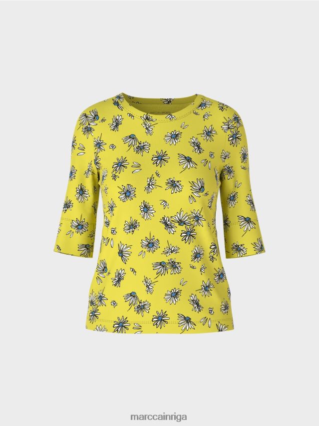 apģērbs zaļais sērs VRBHXD1442 Marc Cain t-krekls ar margrietiņu rakstu