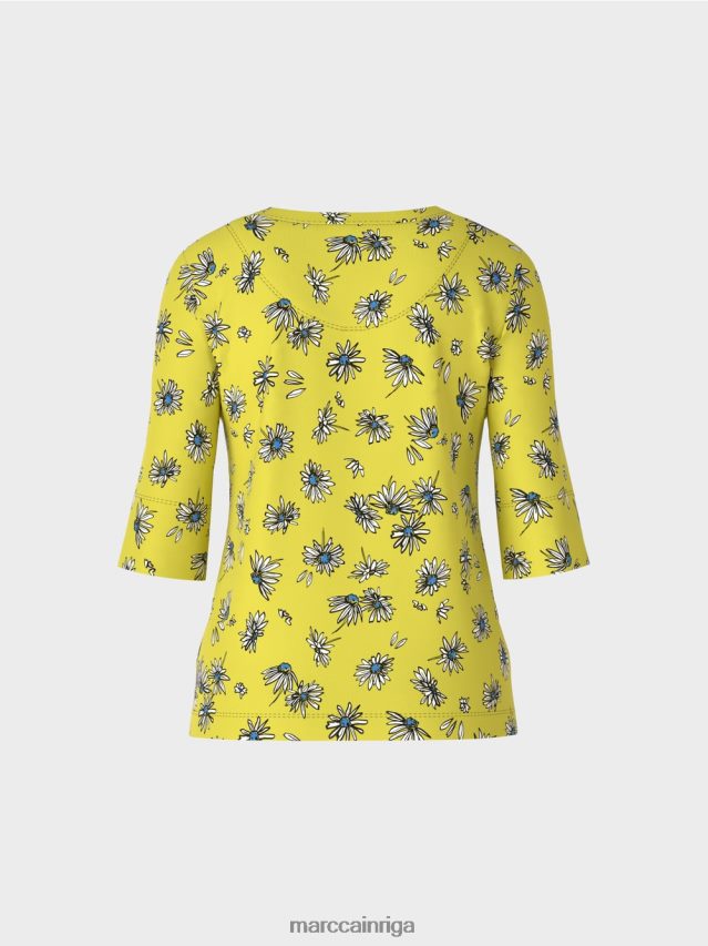 apģērbs zaļais sērs VRBHXD1442 Marc Cain t-krekls ar margrietiņu rakstu