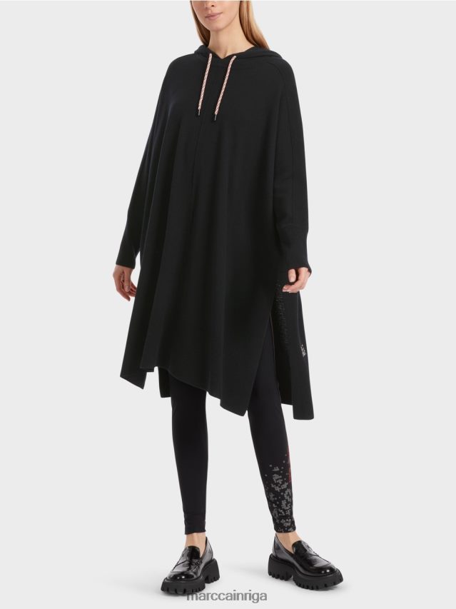 apģērbs melns VRBHXD241 Marc Cain "pārdomāt kopā" ​​kapuci